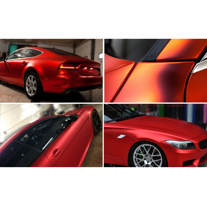 

1pc Red Car Decals & Stickers 30*150cm New Satin Matte Chrome Metallic Vinyl Film Wrap Car Sticker Suitable For Most Cars