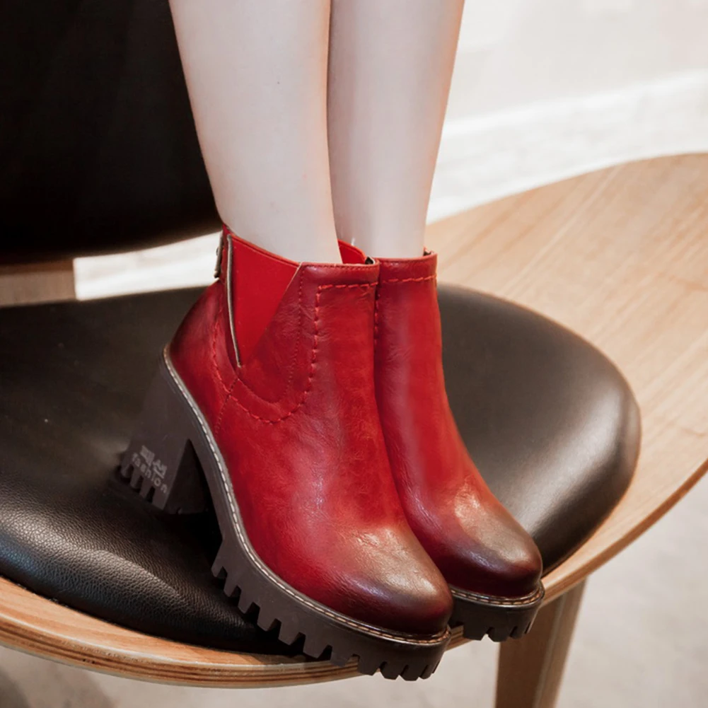 

Sale Retro Motorcycle Ankle Boots Women Platform High Heels Ankle Boots Women Shoes Woman Large Size 32-43