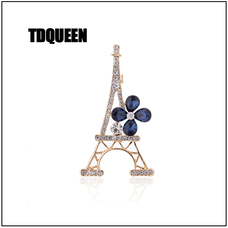 TDQUEEN باريس برج ايفل زهرة دبابيس و دبابيس للنساء حزب اللباس دعوى طوق الذهب اللون دبوس مجوهرات التذكارية هدية