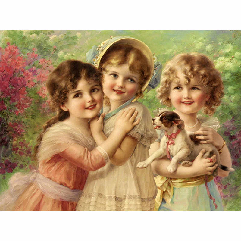 

DIY 5D Diamond Painting Three Children & Dog Cross Stitch diamond embroidery Needlework Rhinestone paintings Home decor KBL