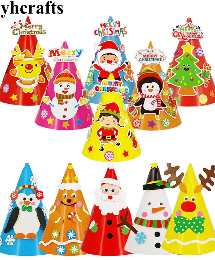 8 pièces/lot, 8 conception bricolage noël santa tree bonhomme de neige cône chapeaux créer votre propre maternelle artisanat apprentissage précoce jouets éducatifs (lot de 8)
