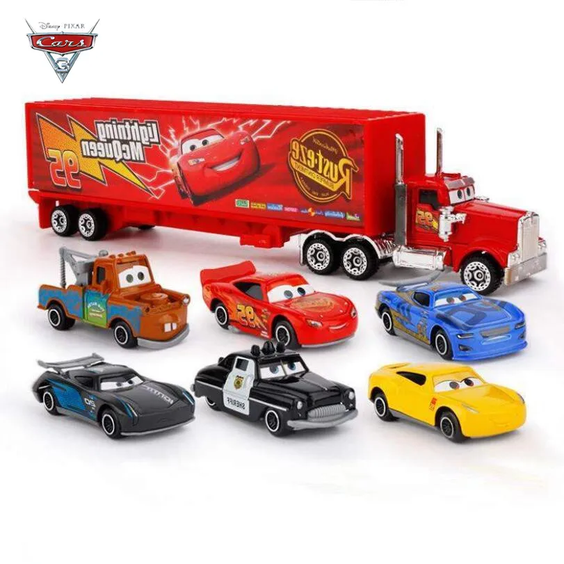 

7 Pieces / Set Disney Pixar Car 3 Lightning McQueen Jackson Storm Mater Mack Uncle Truck 1:55 Die Cast Metal Car Model Boy Toy