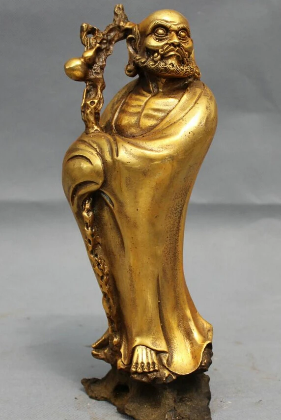 

S3261 9" Chinese Bronze Gilt Damo Ancestors Bodhidharma Dharma Buddha Arhat Statue D0317