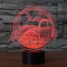 Novelty Led 7 Colors Changing 3D Beetle Car Modeling Desk Lamp Illusion Nightlight Vehicle Usb Touch Light Fixture Bedside Decor