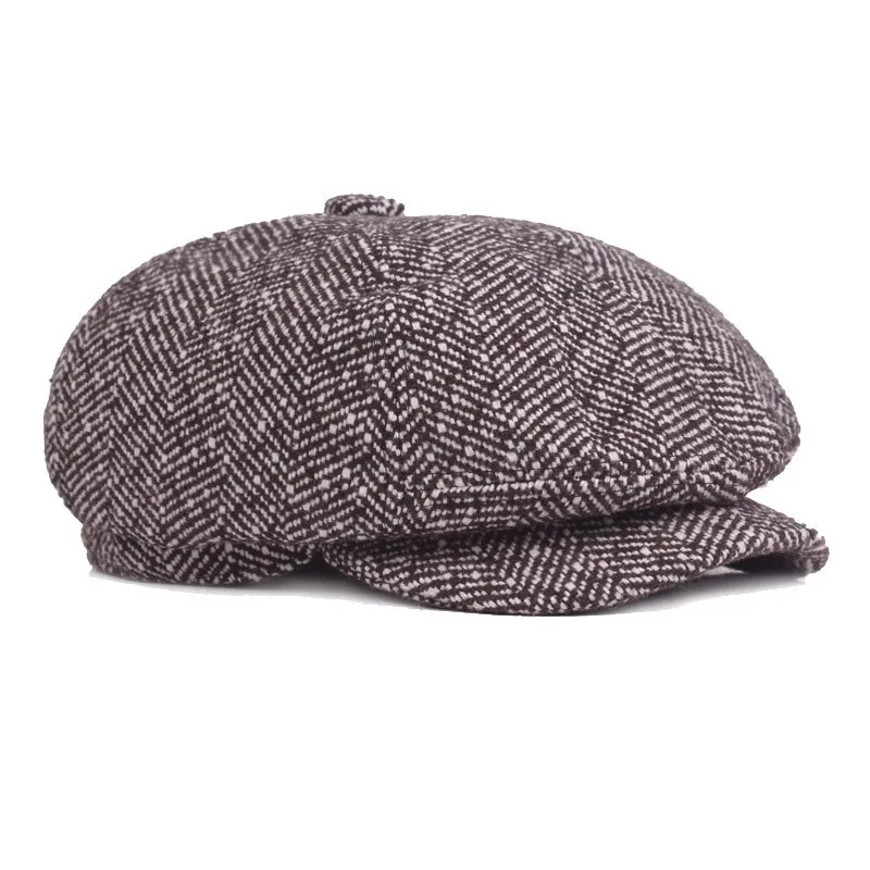 Tweed Gatsby Newsboy Cap Men Winter Autumn Warm Beret Cap British Style Octagonal Warm Gatsby Peaky Blinders Casual Cap