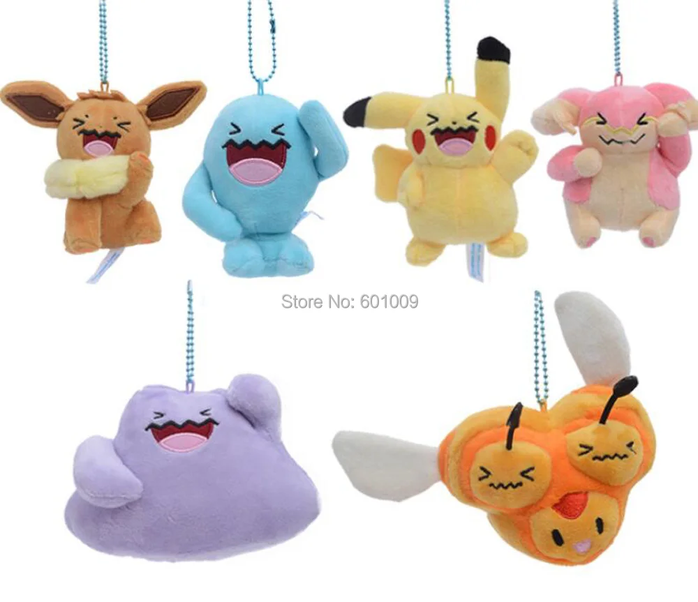 6 шт. Pikachu Eevee Ditto Wobbuffet Audino Combee 12 см плюшевый брелок подвеска детский подарок в