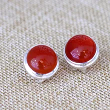 Серебряные серьги S925 серебряные инкрустированные ониксом тайские антикварные серебряные женские модели простой ушной пряжки модный стиль