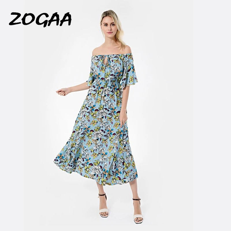 

Summer Dresses Women 2019 Boho Ladies Elegant Maxi Beach Dress Long Kaftan Female Beachwear Elastic Lace Up Print Dresses Frocks
