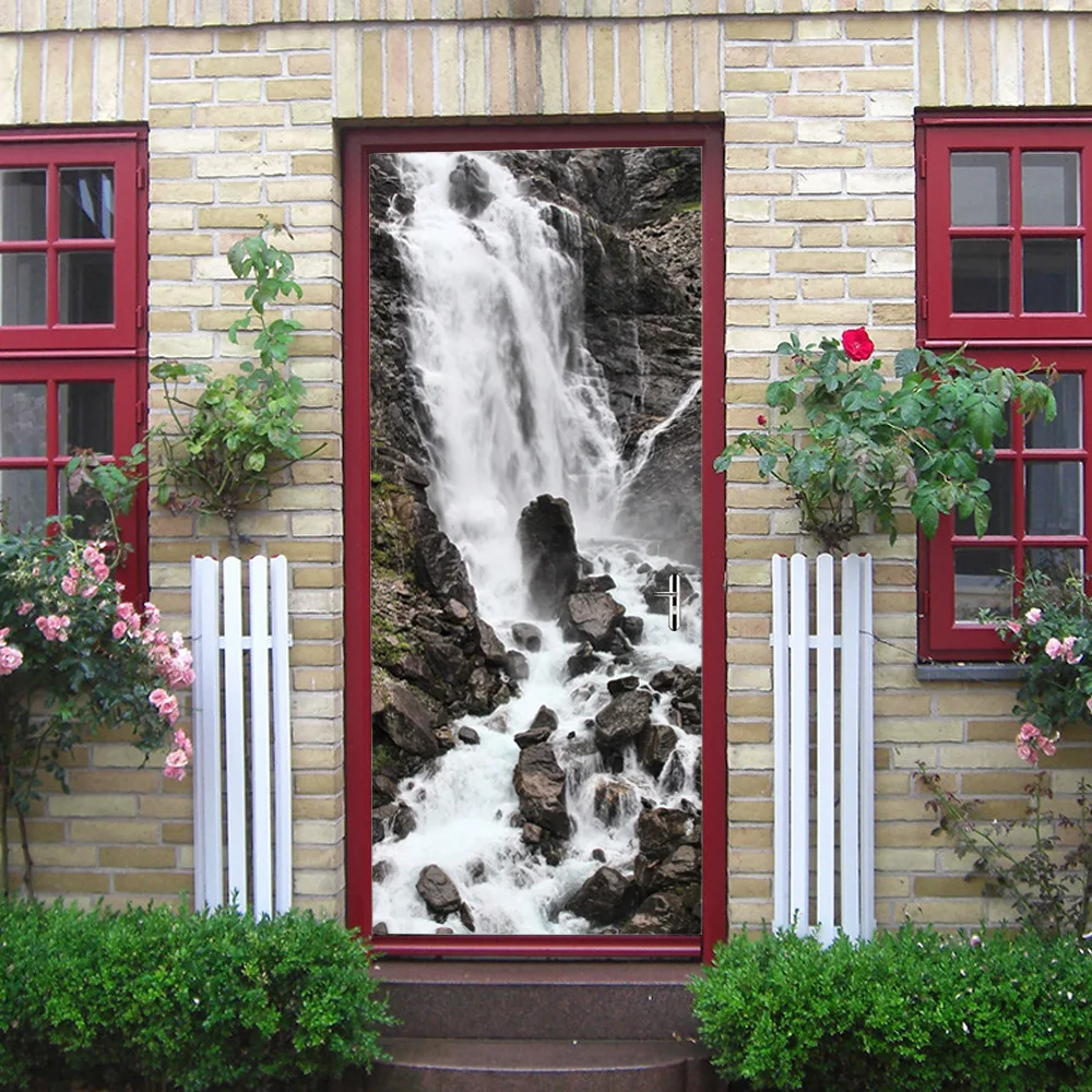 

Vinyl Stickers Home Decor Wall Door Sticker Decals Mountain Spring Waterfall Door Decor Sticker Artistic Home Stickers For Kids