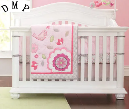 

Promotion! 7pcs Embroidery flower Cotton Crib Bedding Cot Bumper Set For Cot Linen ,include (bumpers+duvet+bed cover+bed skirt)