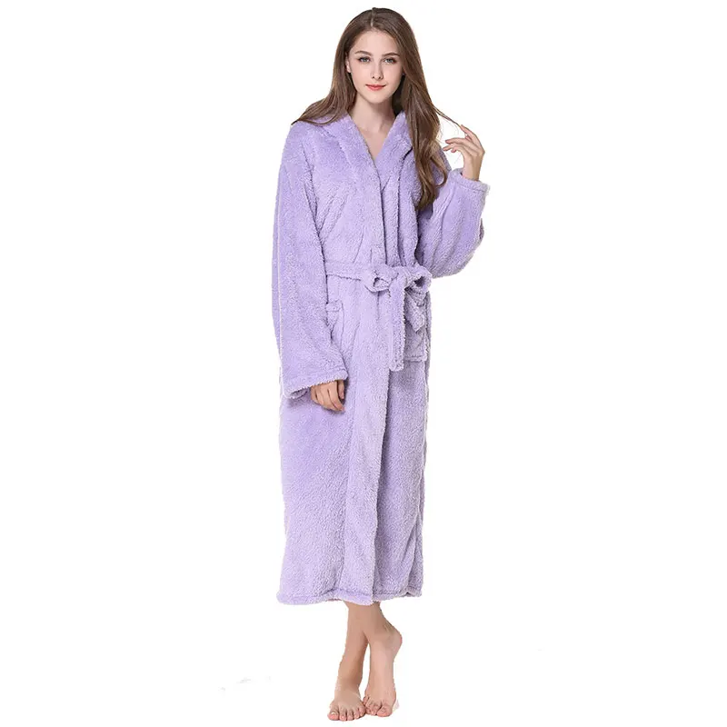 2018 Winter Lavender Print Flannel Warm Pajamas Women Sexy Towel Robe Soft Coral Fleece Bathrobe Sleepwear (8)