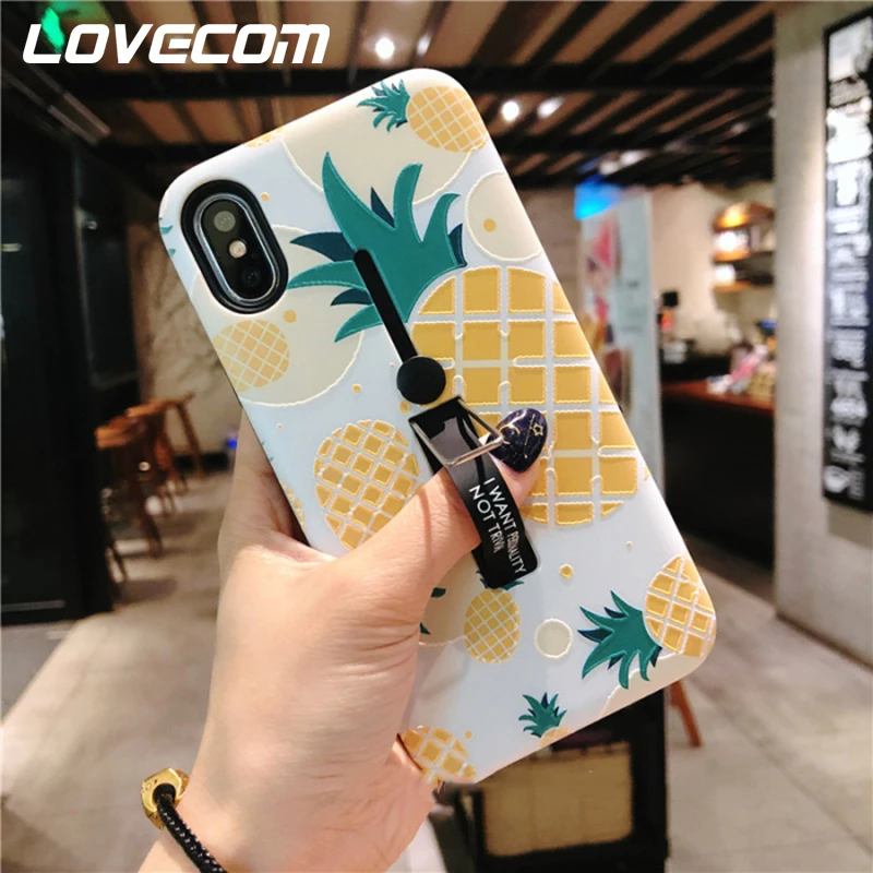 

LOVECOM Emboss Cactus Pineapple Strawberry Lemon Case For iPhone XR XS Max XS 6 6S 7 8 Plus X Hide Stand Holder Soft Phone Cover