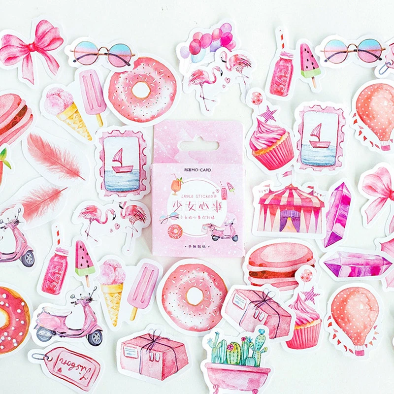 

46pcs Sweet Food Kawaii Stationary Stickers Pink Stuff Scrapbooking Dairy Album Craft Label School Office Supplies for Girls