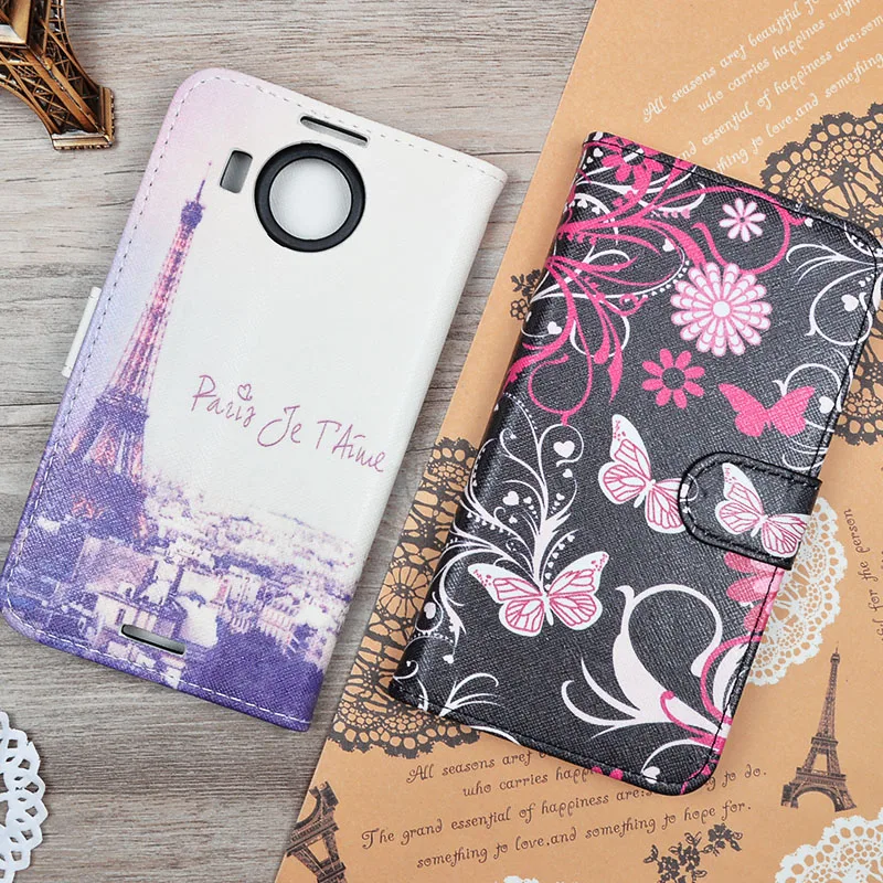 For Microsoft Nokia Lumia 950 XL Case PU Leather Flip Hard Cover Wallet Stand Phone Bag with Card Holder Cartoon Printed | Мобильные