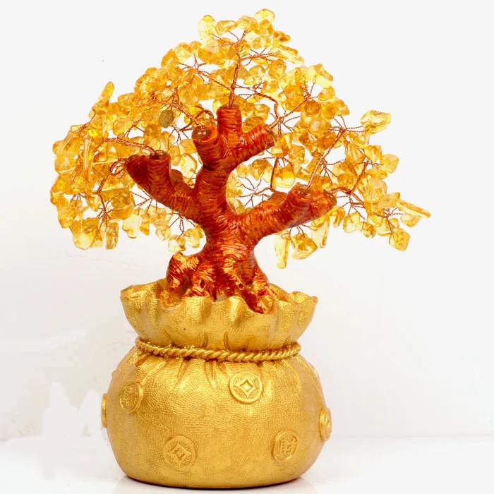 

1PC Lucky Tree Wealth Pretty Citrine Yellow Crystal Gem Tree Golden A064 natural stones and minerals natural crystal