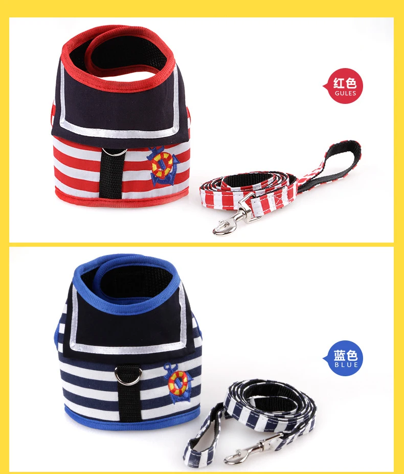 Pet Harness Collar for Cats Small Dogs Pet Clothes Navy Uniform Vest Harnesses with Leash Traction Rope Pet Chest Strap Rope (3)