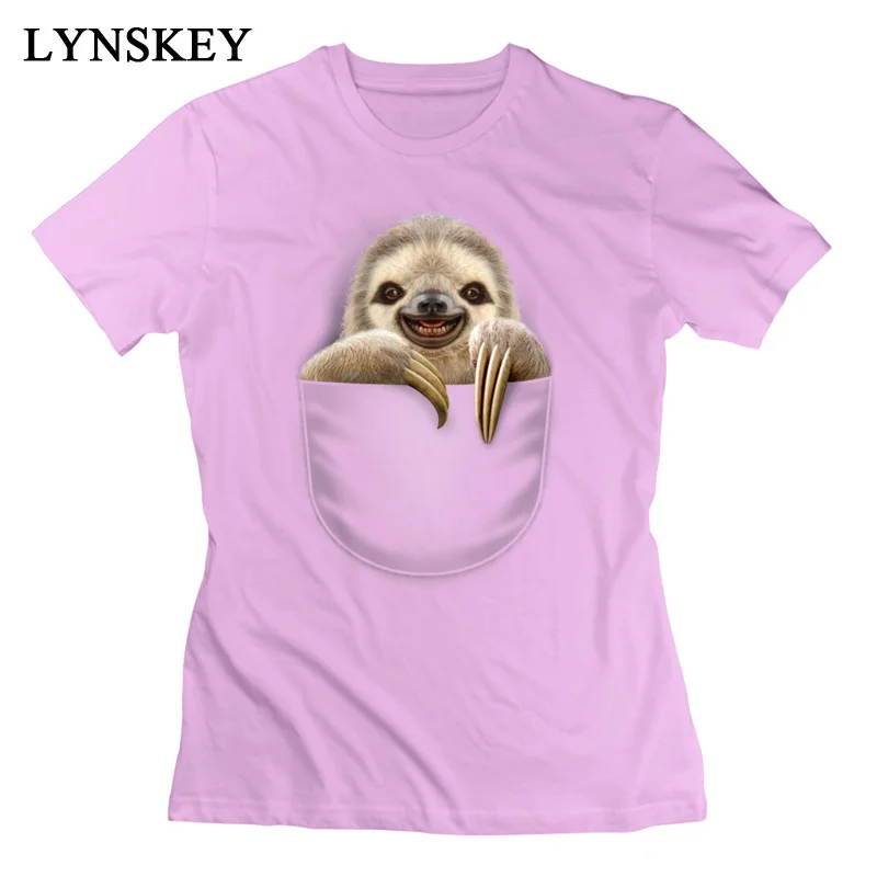 LYNSKEY T-Shirt Short Sleeve Funny Funky POCKET SLOTH O Neck 100% Cotton Student Summer Fall Tops Shirts Funny Clothing Shirt white
