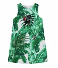 Filles Robe 2016 Hiver Marque Filles Robes Princesse Costume Vert et Blanc Imprimé Tropical Enfants Robes pour Filles Vêtements