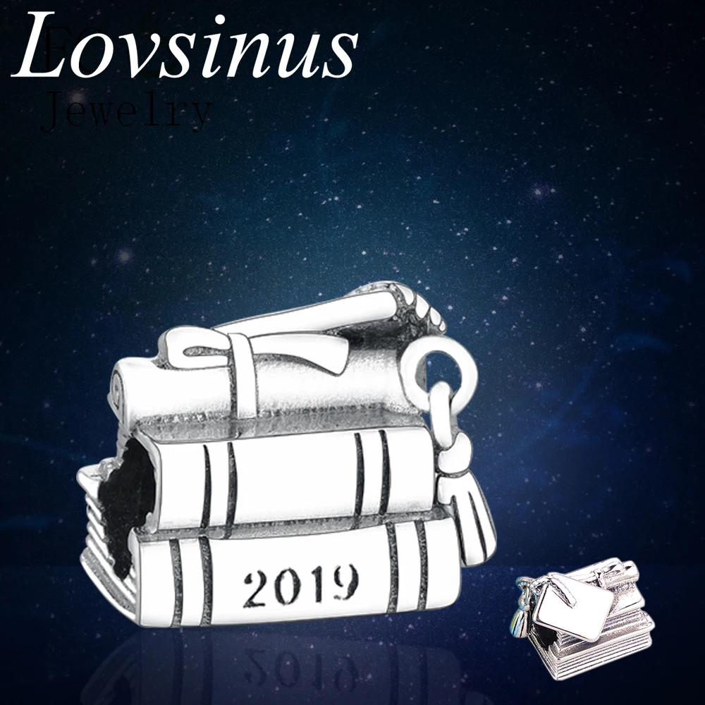 

2019 100% 925 Sterling Silver Cap Book Scroll Charm Dangle Fit Original Pandora Charm Bracelets Jewelry Making Graduation Gifts