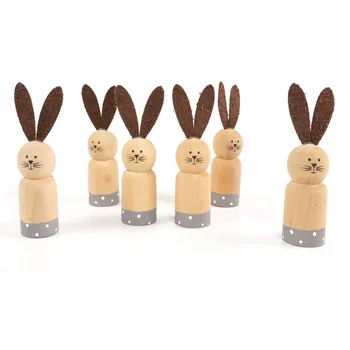 

Easter rabbit Wooden 6pcs Easter Cylindrical bunny 12cm party favor mini handmade craft Easter decoration for home heme decor