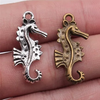 

WYSIWYG 12pcs 28x13mm 2 Colors Antique Bronze Sea Horse Pendant Seahorse Pendants Charm Hippocampus Pendants