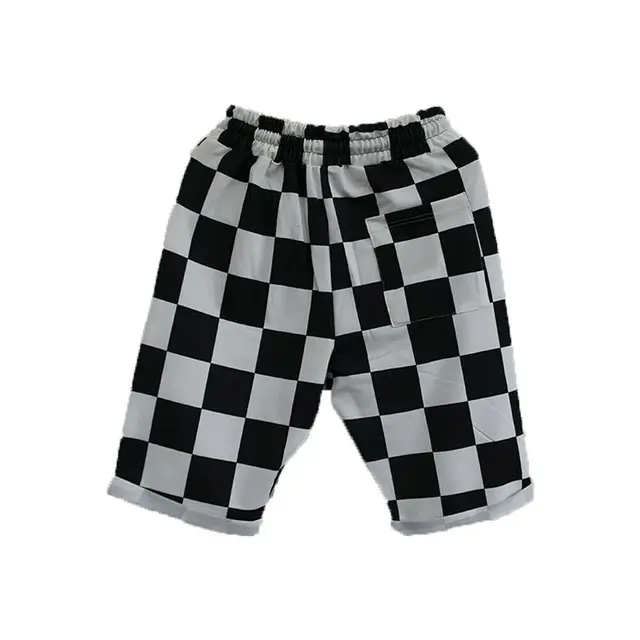 Stylish Hot Sale Men Black White Striped Plaid Loose Gym Fitness Shorts