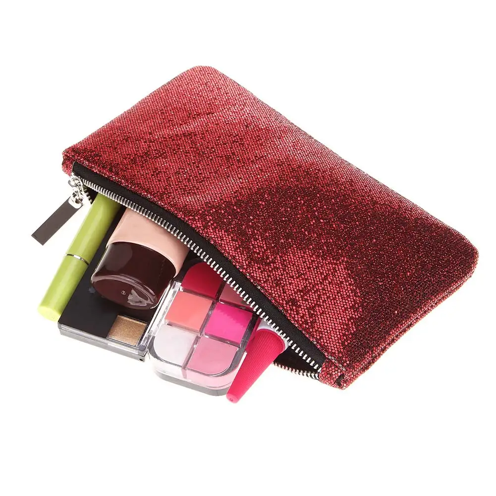 New Arrival Women Female Red Sequins Makeup Bag Cosmetic Organizer