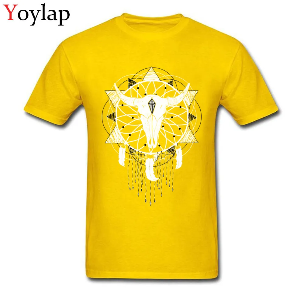 Funny Casual Tops Shirt Crew Neck Summer 100% Cotton Short Sleeve T-Shirt for Men Dreamcatcher Printed On Tee-Shirts yellow