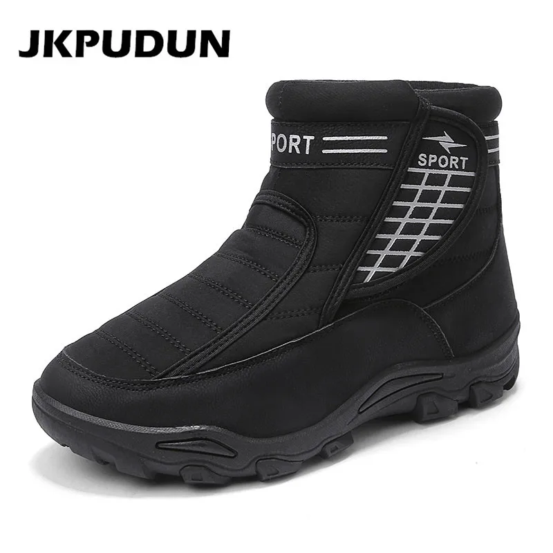 JKPUDUN/теплые меховые ботильоны мужские кожаные повседневные зимние рабочие