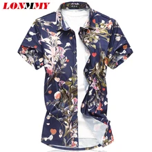 LONMMY 7XL, мужская рубашка с цветочным принтом, модная мужская одежда с коротким рукавом, приталенная Мужская рубашка, новые рубашки camisa social лето