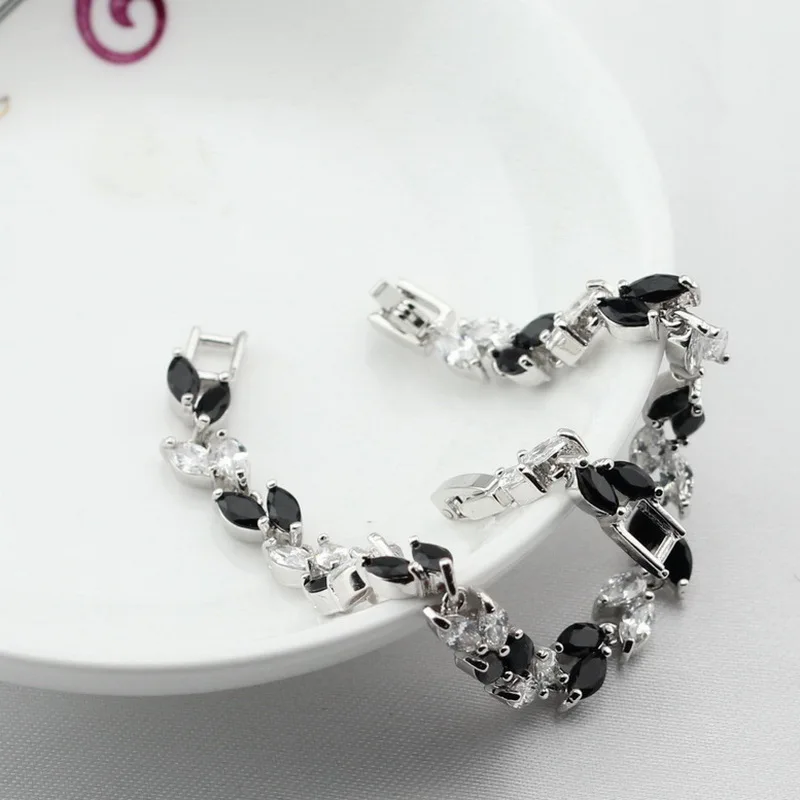 Черный белый кубический цирконий 925 Серебряные Ювелирные наборы для женщин завод ожерелье кулон серьги браслет подарочная коробка WPAITKYS