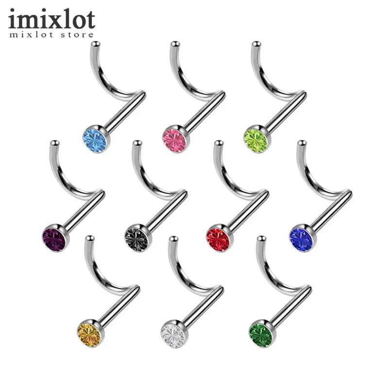 Imixlot 10Pcs Crystal Surgical Steel Nose Ring Piercing Nez Nose
