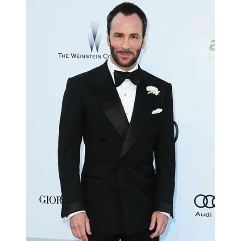 

High Quality Fashion Mens Prom Suits Peaked Lapel Double Breasted Black Groom Wedding Dress suit Tuxedos For Men Jacket+pants