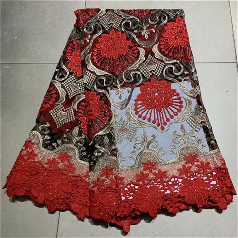 

African red Cotton Lace Fabric black Guipure Lace Fabric High Quality Nigerian Cord Lace Fabric For Wedding