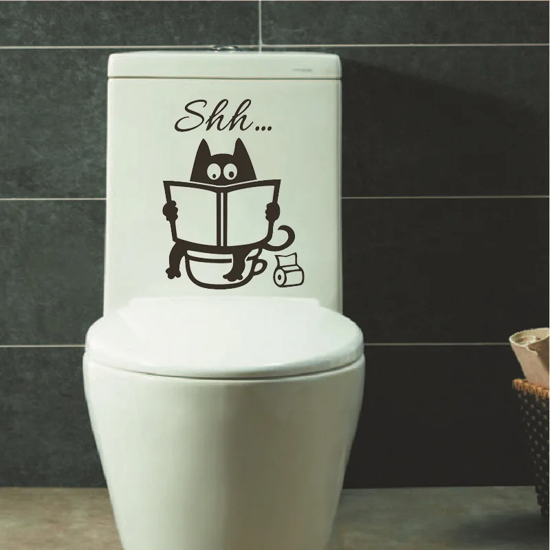 

Cute Cat Shh Pattern Toilet Wall Stickers Unique Bathroom Removable Decal Vinyl Home Decor