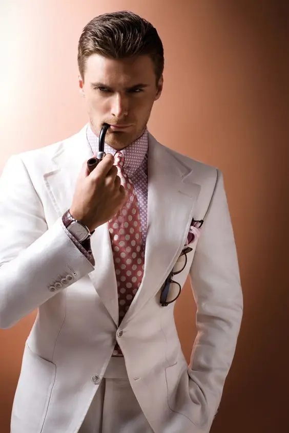 Beige suit pink shirt Clearance