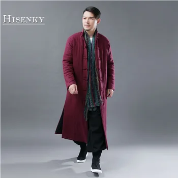 

Hisenky Winter Retro Frog Linen Cotton-padded Parkas Casual Personnalit Literary X-Long Dust Coat Windbreaker Coat Trench Coat