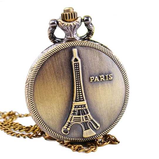 

SMALL POCKET WATCH Women steampunk PARIS EIFFEL TOWER RELIEF NEW Bronze Necklace Woman Analog Quatz