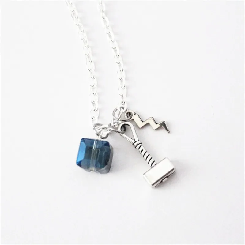 

12pcs/lot Thor Hammer Pendant Marvel Jewelry Thor Mjolnir Hammer Tesseract charm necklace