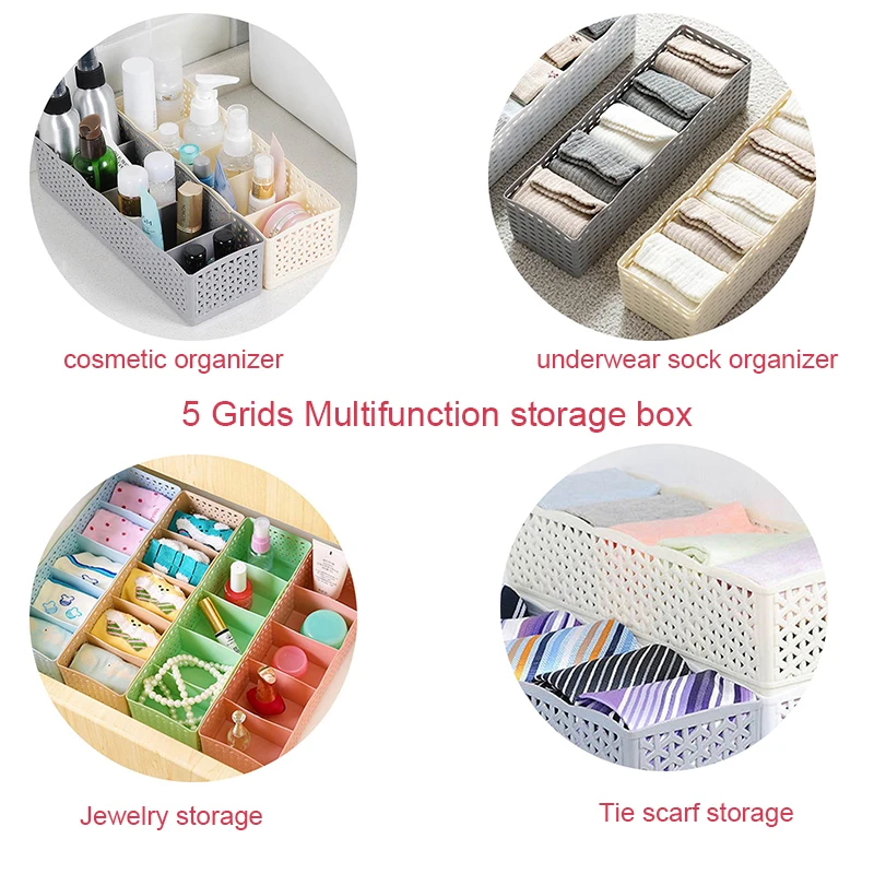 LASPERAL 5 Grids Wardrobe Storage Box Basket Organizer Women Men Socks Bra Underwear Storage Box Plastic Container Organizer