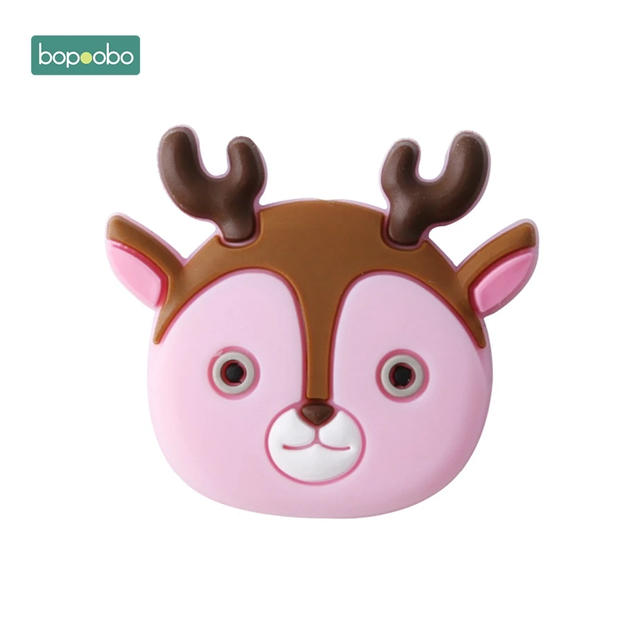 Bopoobo 3 шт. мини силиконовые бусины в виде животных, детский прорезыватель, Силиконовый грызунок «кролик», шарик, миниатюрный стержень для детей, силиконовый прорезыватель, ожерелье - Цвет: Pink Deer