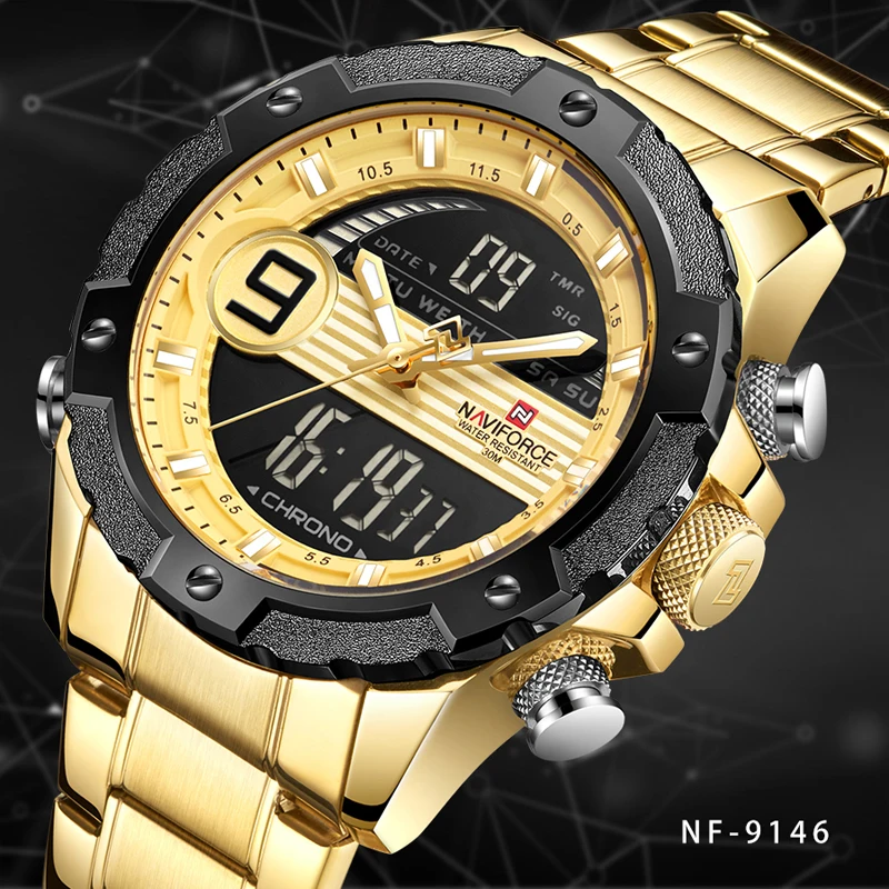 

NAVIFORCE Fashion Sports Men Watches Men's Quartz Digital Clock Luxury Brand Full Steel Military Wrist Watch Relogio Masculino