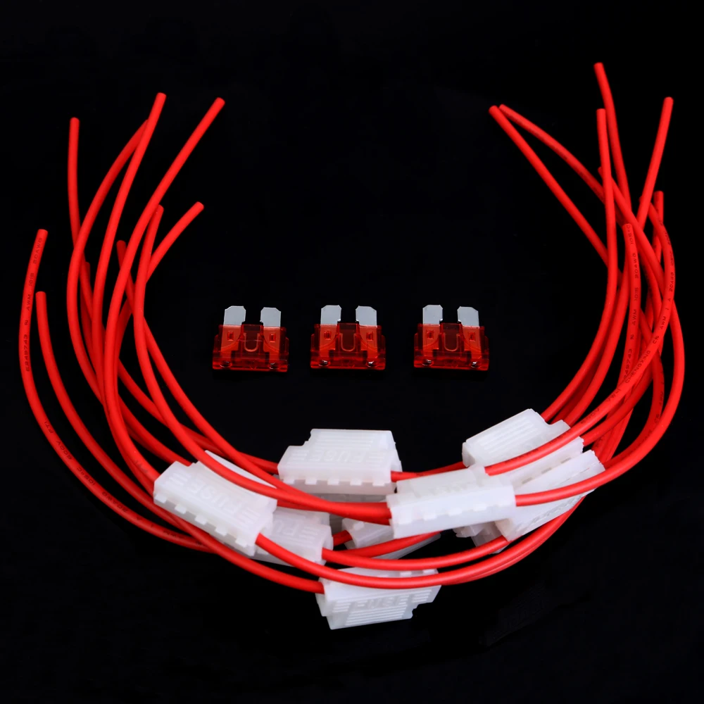 10Pcs 5A Car Fuses Car Middle Fuse Holder Base with Cable Cord Wire for