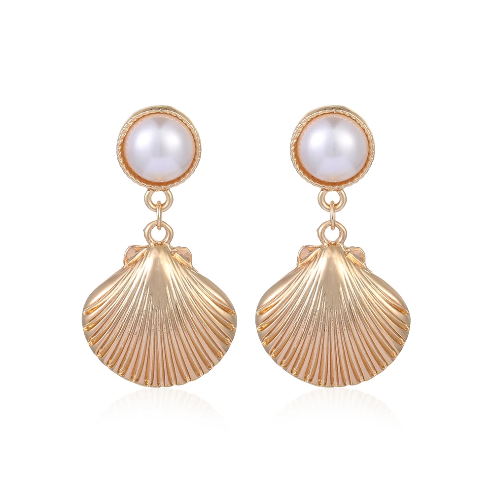 

Fashion Women Bohemian Style Gold Starfish Conch Cowary Shell Big Circle Drop Earrings Shell Dangle Earrings Party Jewelry Gifts