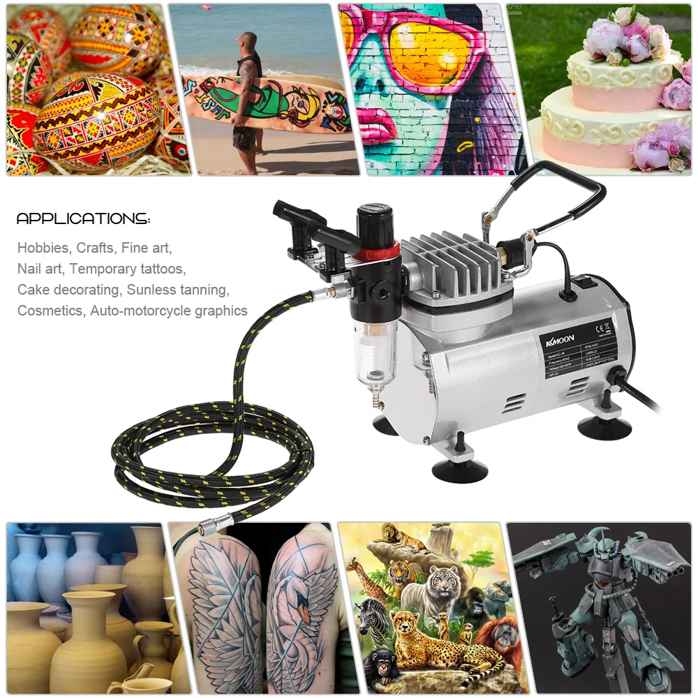 

KKmoon Brand New Professional 3 Airbrush Kit With Air Compressor Dual-Action Hobby Spray Air Brush Set Tattoo Nail Art Paint