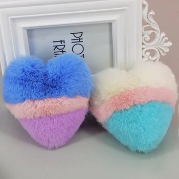 

Heart Pompom Keychain Striped Fur Puffy Balls Keyring Women Bags Pendants Decoration Car Keys Accessories Wedding Party Gifts