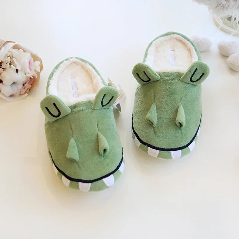 

Spring Animal Crocodile Slippers Shoes Woman Casual Canvas Couples Slippers Keep Warm Slides Home Slippers Green Pantufa