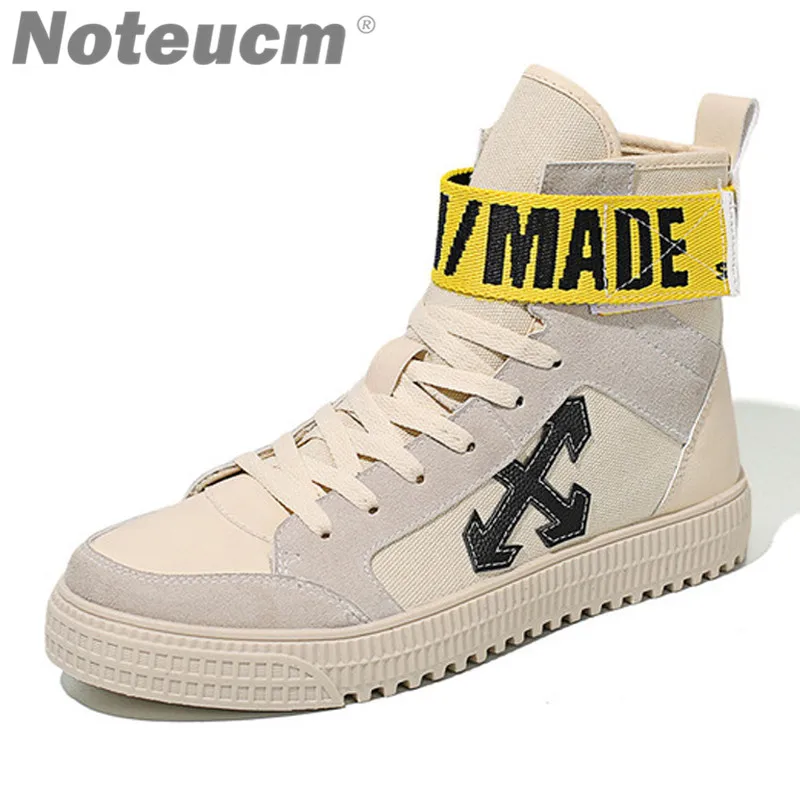 

Yellow strip ribbon Hip hop Trainer 2018 male Hiphop canvas high topmen casual shoe kanye west sneakers for men off white bambas