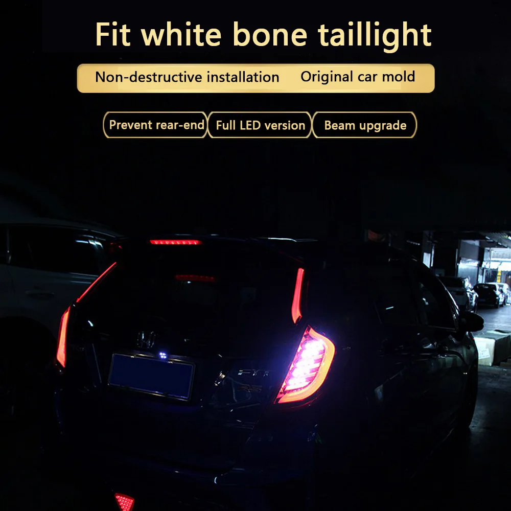 

New for 14-18 Honda New Fit Gk5 Taillight Assembly Modified Special Post Lamp LED Tail Light Turn Brake Light Ribs Taillight Set