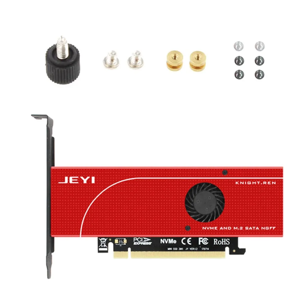 JEYI KNIGHT Power-Fail Protection PCIE3.0 NVME Adapter x16 Full Speed M.2 dd On Card Heat Sink Wafer Fan Cooling SSD